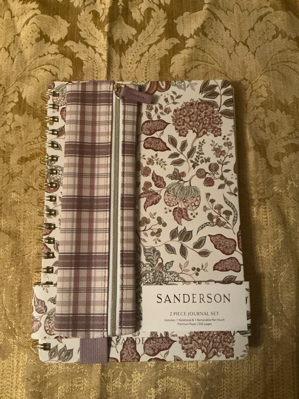 NWT Sanderson 2-Piece Journal Set Notebook & Removable Pen Pouch - Mauve & Cream